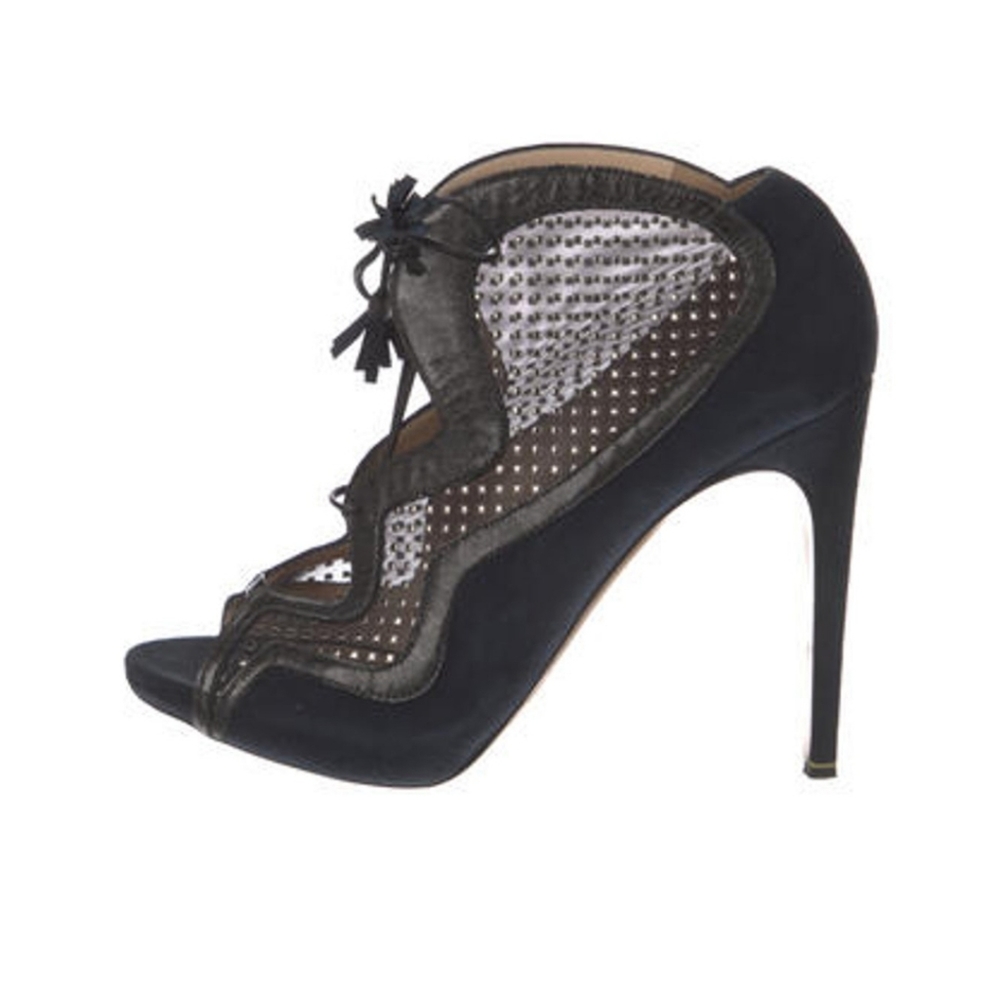 Nicholas Kirkwood Navy and Black Lace Up Stilletto Bootie Heels 40 9